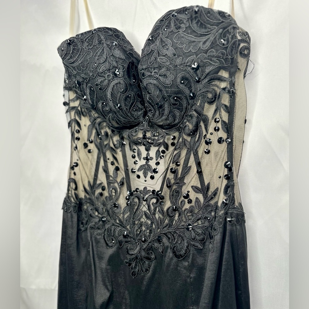 Mori Lee black floor length corset prom gown